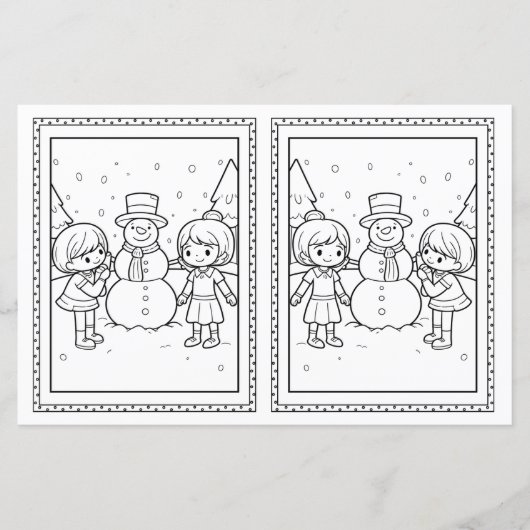 子供用の塗り絵の雪だるまの紙のクリスマスカード (正面)