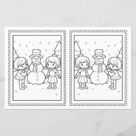 子供用の塗り絵の雪だるまの紙のクリスマスカード