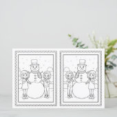 子供用の塗り絵の雪だるまの紙のクリスマスカード (スタンド正面)