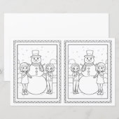 子供用の塗り絵の雪だるまの紙のクリスマスカード (正面/裏面)
