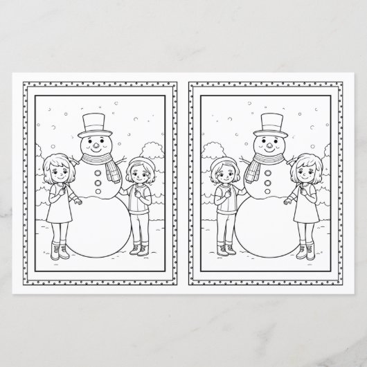 子供用の塗り絵の雪だるまの紙のクリスマスカード (正面)