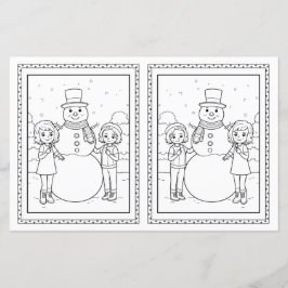 子供用の塗り絵の雪だるまの紙のクリスマスカード