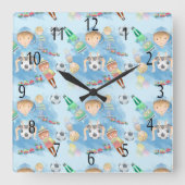 子供用の小さな男の子の正方形の壁時計 スクエア壁時計 (正面)