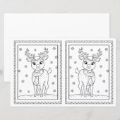 子供用の色ぬりトナカイ紙クリスマスカード (正面/裏面)