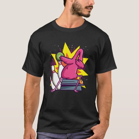 子供用の面白いボウリングシャツ、フラミンゴボウラー Tシャツ (正面)