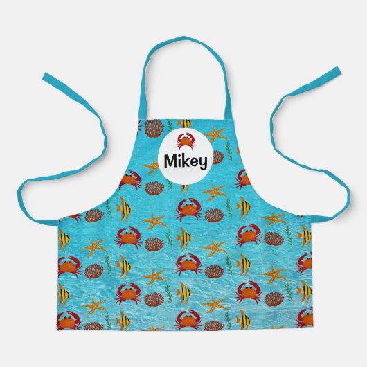 子供用の魚と水中デザインをカスタマイズ エプロン (正面)