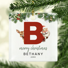 子供用イニシャルBのモノグラム クリスマスツリー メタルオーナメント