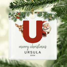 子供用イニシャルUモノグラム クリスマスツリー メタルオーナメント