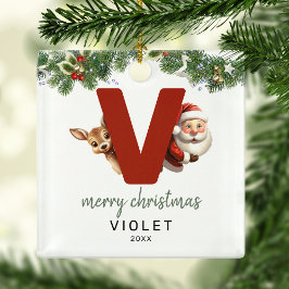 子供用イニシャルVモノグラム クリスマスツリー メタルオーナメント