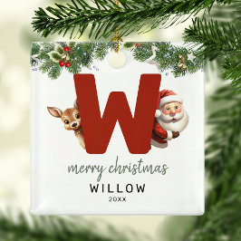 子供用イニシャルWのモノグラム クリスマスツリー メタルオーナメント