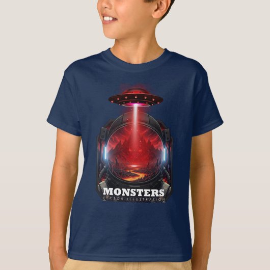 子供用エイリアンモンスターUFO宇宙グラフィックTシャツ Tシャツ (正面)