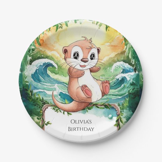 子供用オッターカラフル誕生日 ペーパープレート (正面)