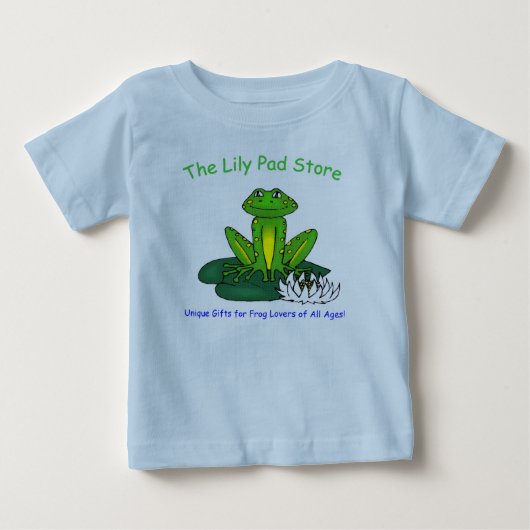 子供用カエルとスイレンTシャツ 青 ベビーTシャツ (正面)
