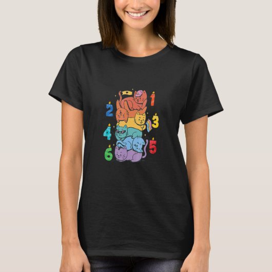 子供用カラフルキッズネコ誕生日 Tシャツ (正面)