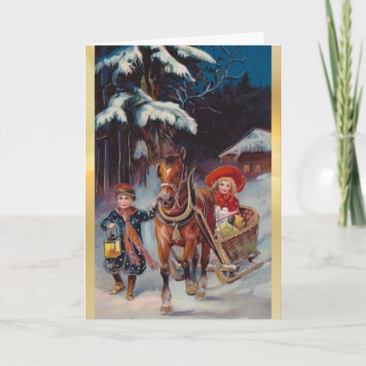 子供用カード付きオールドファッションクリスマスそり シーズンカード (正面)