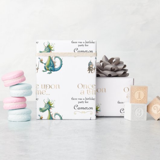 子供用クラシック童話ドラゴンと騎士 ラッピングペーパー (ベビーシャワー)