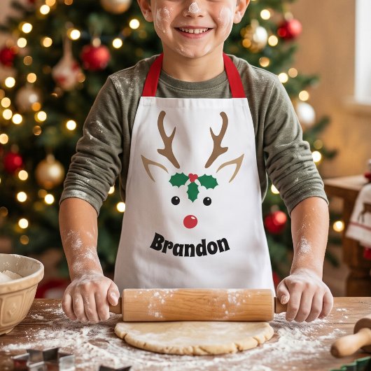 子供用クリスマスのお菓子作りにぴったりなトナカイの顔のエプロン エプロン