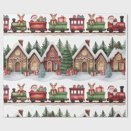 子供用クリスマス包装紙 – おもちゃの国と汽車 ラッピングペーパー (フラット)