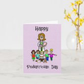 子供用グリーティングカードを持つ女性小児科医 カード (黄色い花)