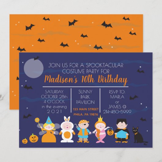 子供用コスチューム 誕生日パーティー ハロウィン招待状 招待状 (正面/裏面)