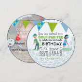 子供用ゴルフテーマの誕生日パーティーの写真 招待状 (正面/裏面)