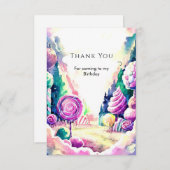 子供用スイートキャンディランド誕生日 サンキューカード (正面/裏面)