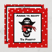 子供用スカル海賊版水玉模様誕生会 招待状 (正面/裏面)