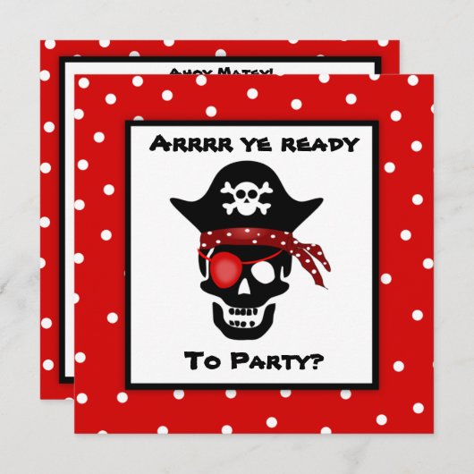 子供用スカル海賊版水玉模様誕生会 招待状 (正面/裏面)