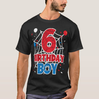 子供用スパイダーウェブ 6歳の誕生日おめでとう 男の子 Tシャツ