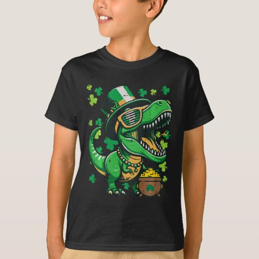 子供用セントパトリックデー恐竜グッズ トレックス ボーイ Tシャツ (正面)
