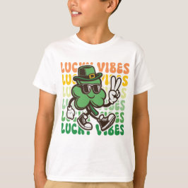 子供用セントパトリックデー緑クローブラッキーバイブス Tシャツ