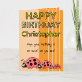 子供用テントウムシ 名前入り オレンジ 誕生日 カード (正面)
