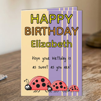 子供用テントウムシ 名前入り パープル 誕生日 カード