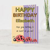 子供用テントウムシ 名前入り パープル 誕生日 カード (正面)