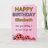 子供用テントウムシ 名前入り ピンク 誕生日 カード (正面)