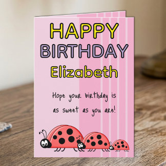 子供用テントウムシ 名前入り ピンク 誕生日 カード