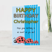 子供用テントウムシ 名前入り 青い誕生日 カード (正面)