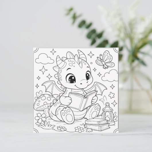 子供用ドラゴン誕生日カード - 色をつけよう カード (スタンド正面)