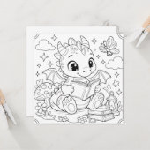 子供用ドラゴン誕生日カード - 色をつけよう カード (正面/裏面インサイチュ)