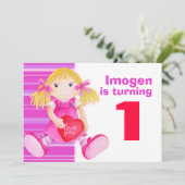 子供用ドールファーストバースデーピンク誕生日招待状 招待状 (スタンド正面)