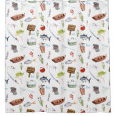 子供用バスルームのデコール、魚釣り シャワーカーテン (正面)