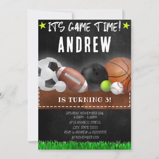 子供用パーソナルスポーツ誕生日招待状 招待状 (正面)