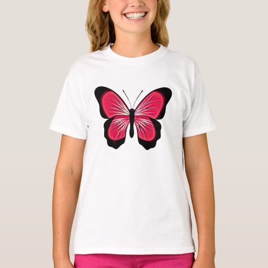 子供用ピンクの蝶Tシャツ Tシャツ (正面)