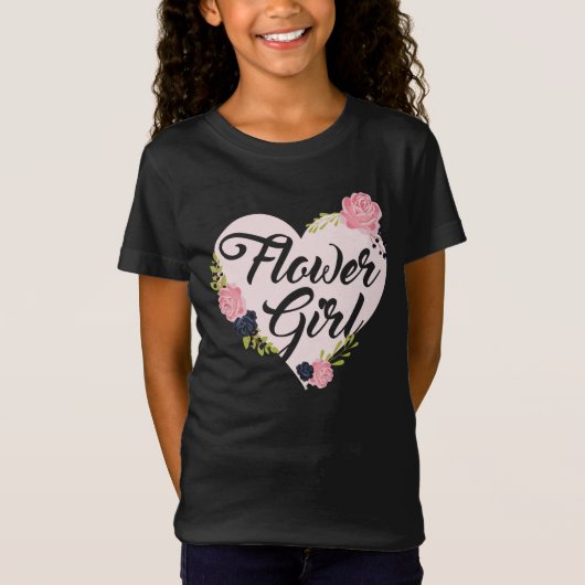 子供用フラワーガールハート付きブライズメイドシャツ結婚式 Tシャツ (正面)