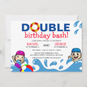 子供用プールの誕生日パーティー | ダブルお祝い 招待状 (正面)