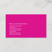 子供用ベビーシッターのケアラーピンクのカンガルーのカード 名刺 (裏面)