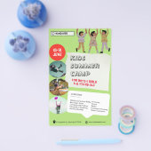 子供用ホワイトグリーンよくはしゃぐブラック夏キャンプ チラシ (シングル)