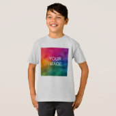 子供用ボーイズ半袖アッシュグレーTシャツに写真をアップロード Tシャツ (正面フル)