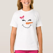 子供用リボン付き雪だるま顔スマイルTシャツ Tシャツ (正面)