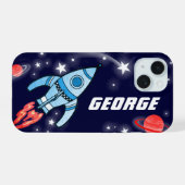 子供用ロケット宇宙ネイビー iPhone 15ケース (裏面横)